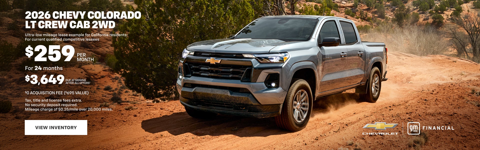 2026 Chevy Colorado LT Crew Cab 2WD. Ultra-low mileage lease example for California residents: Fo...